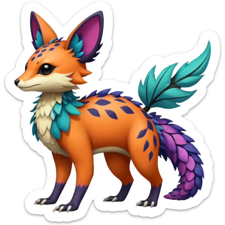 Exotic happy Beautiful pretty cool edgy elegant realistic Feral Rare Fantasy colorful vibrant Vernid-Trico-species-Fakemon-creature by LiLaiRa, random markings, tufted tail, tufted ears, full body sticker