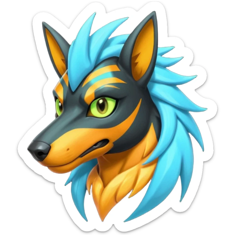 Cyan manectric-Electrike-Zeraora-Houndoom-fusion with neon-green stripes and orange eyes  sticker