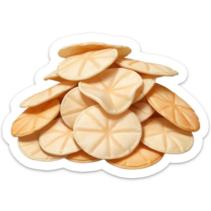 a pile of white krupuk Indonesian prawn crackers, airy, puffy, crisp, realistic and true to life, no faces or expressions sticker