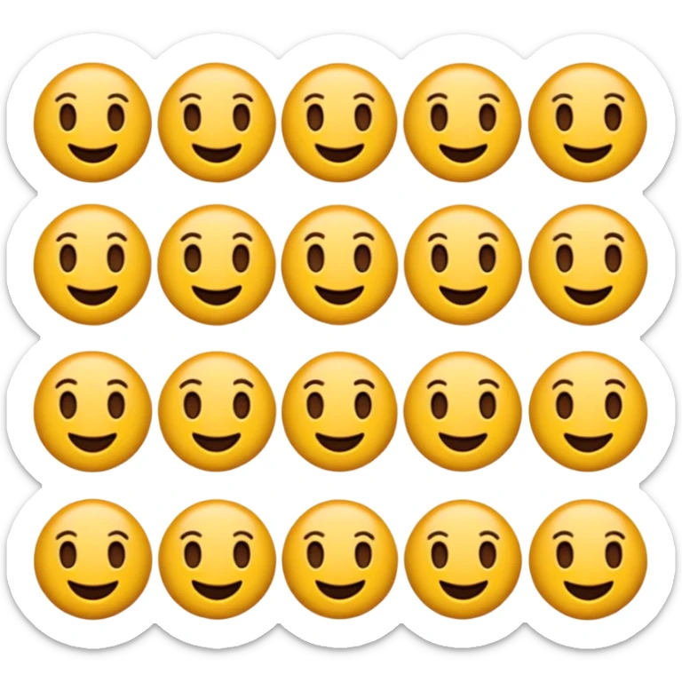 Koyu renk, dağınık dalgalı saçlı, kısa kahküllü, yuvarlak gözlüklü ve büyük kahverengi gözlü bir genç kadının yüzünü gösteren emoji tarzı illüstrasyon. Hafif bir gülümseme veya tatlı bir sırıtış ifadesi var. Cilt tonu açık. sticker