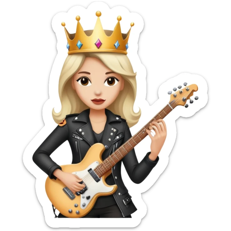 a rock and roll queen, female musician with crown, electric guitar, rock star attitude sticker