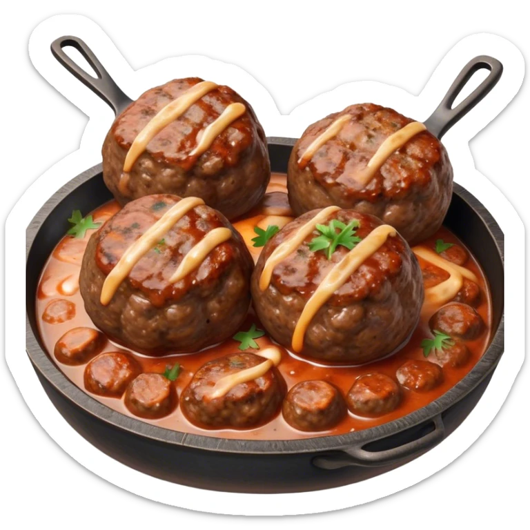 Cinematic Realistic Kofte Dish Emoji, depicted as seasoned, grilled meatballs with a charred exterior rendered with lifelike textures and robust, appetizing lighting. sticker