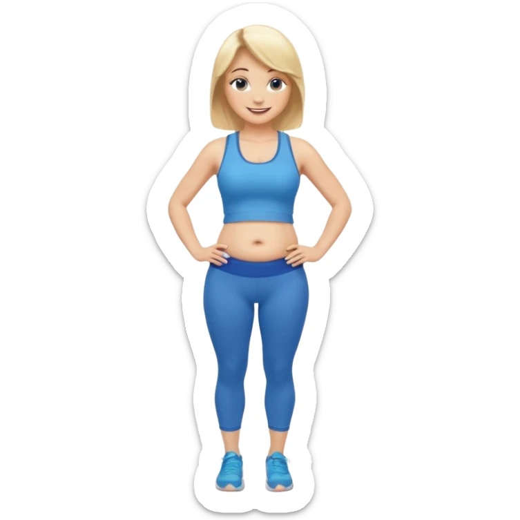 Woman blonde hair tank top blue leggings rounder belly holding a pump  sticker