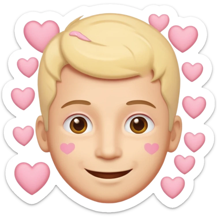 A man with hearts around his head in soft pink, beige and yellow pastel colors sticker