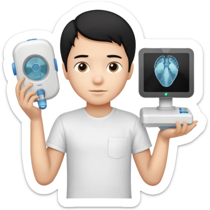 generate a pretty bratz emoji of a boy with black hair wearing a white tshirt and holding a cT sticker