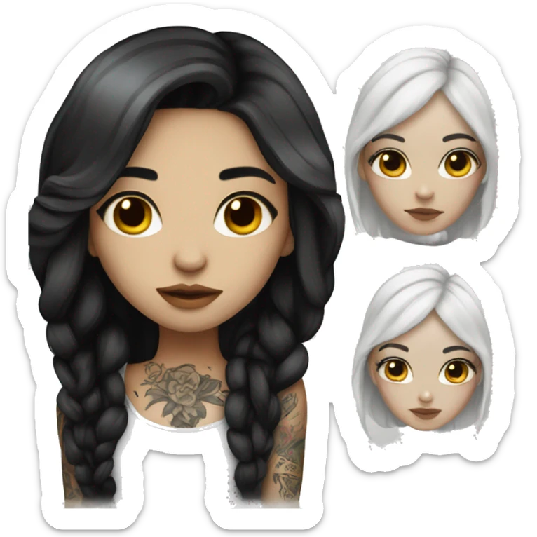 Beautiful girl with white skin, long black hair and tattoos sticker