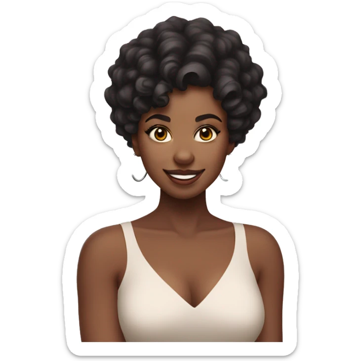 Black woman with short curly hair, dimples, coquette hair Bow, wearing a criss cross top  sticker