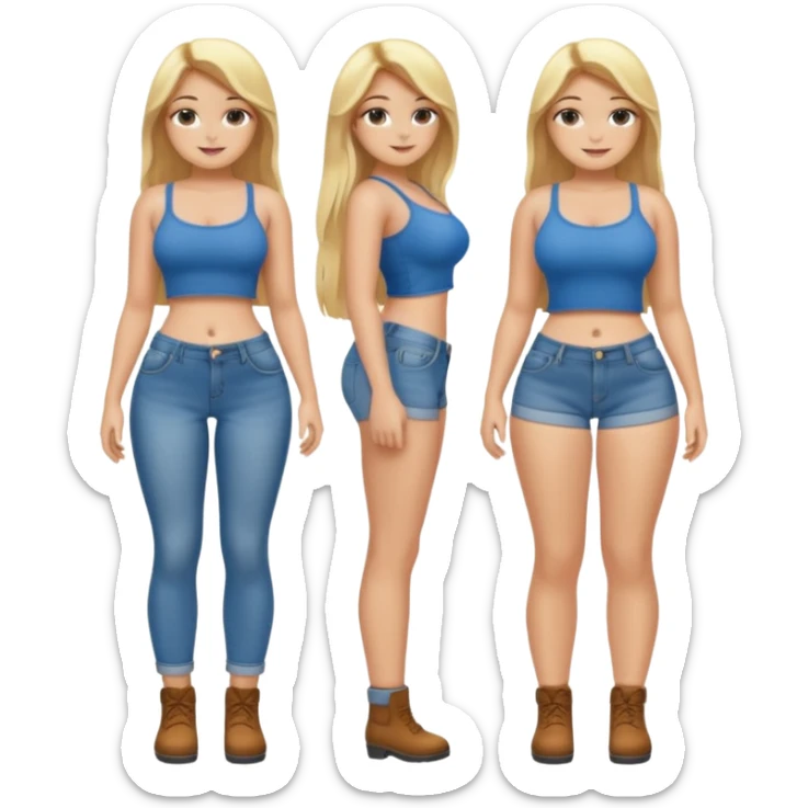 curvy body teen girl huge ass with super short jeans no shirt no bra blonde full body long hair sticker