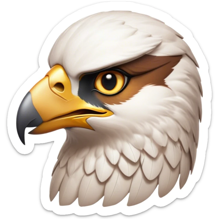 Cinematic Noble Falcon Portrait Emoji, Poised and majestic, with a streamlined, muscular build, a sharply hooked beak, and intense, piercing eyes that exude focus and speed, Simplified yet sharp and sophisticated features, highly detailed, glowing with a soft, amber radiance, high shine, intelligent and commanding, stylized with an air of aerial authority, focused and swift, soft glowing outline, capturing the essence of a watchful and confident falcon that appears ready to soar out of the screen with effortless power! sticker