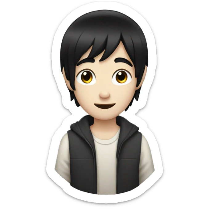 an emoji of a pale skinned boy with straight black hair and open ears, with black eyes sticker