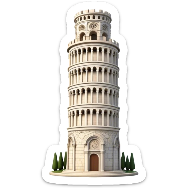 Cinematic Realistic Leaning Tower of Pisa Landmark Emoji, showcasing the iconic medieval tower with intricate stonework rendered with dynamic lighting and detailed textures. sticker