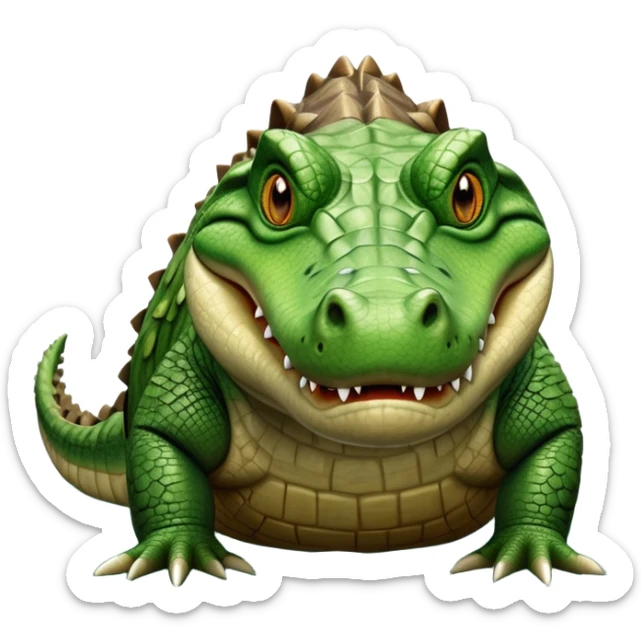cinematic-crocodile-realistic-full-body-on all fours-emoji,-massive-scaled-body-partially-submerged-in-shallow-water,-head-tilted-dramatically,-rough-green-and-brown-hide-textured-with-deep-ridges,-simplified-yet-realistic-focused-features, head held high sticker
