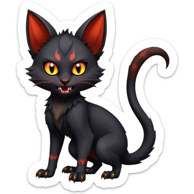 Dark Vampiric Black Lykoi-Caracal-Bat-Litten-Torracat-Noibat-Hybrid (Full body) sticker