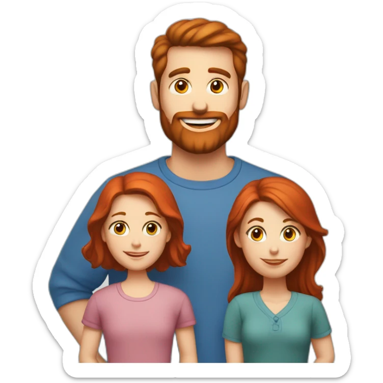 family-photo-a-a;-red-haired-dad-beard,-brown-haired-mom, red-haired-rabbit-blue-eyes sticker