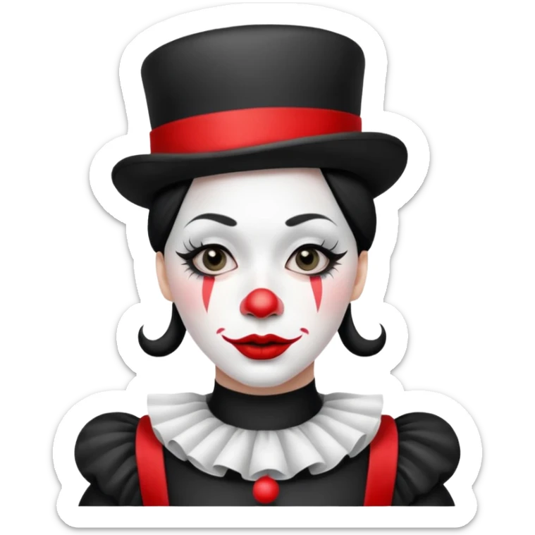 black and white mime clown emoji with white makeup lipstick and costume sticker