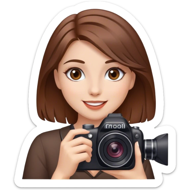 Schönes geschminktes Mädchen mit braunen Haaren das eine Kamera bedient und richtig glücklich ist sticker