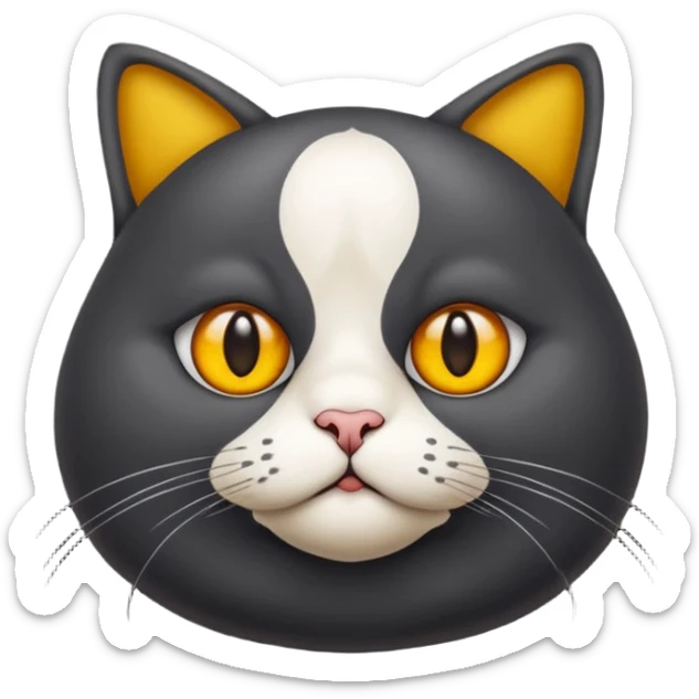 Un gato negro gordito con los ojos de color amarillos sentado sticker