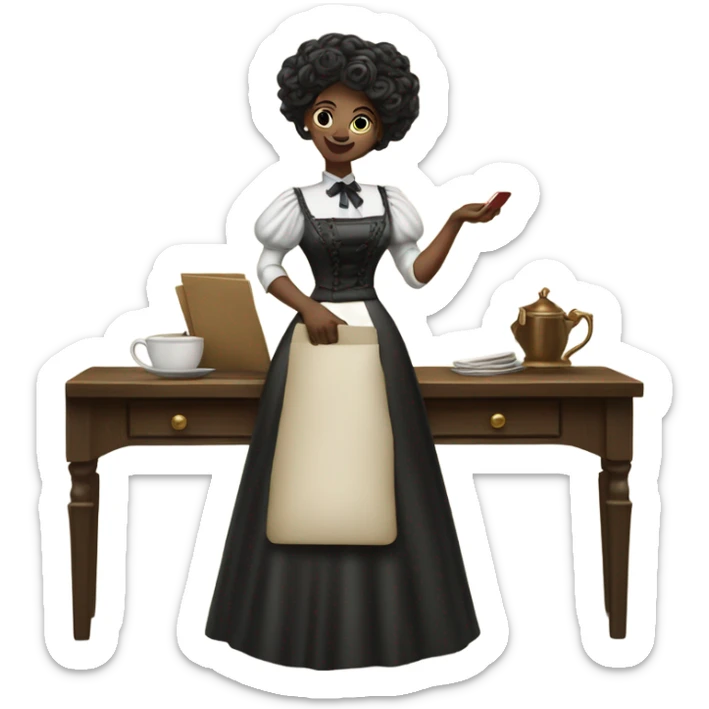 galora waitress galora in Victorian dress elegant, full body, holding big credit card sticker