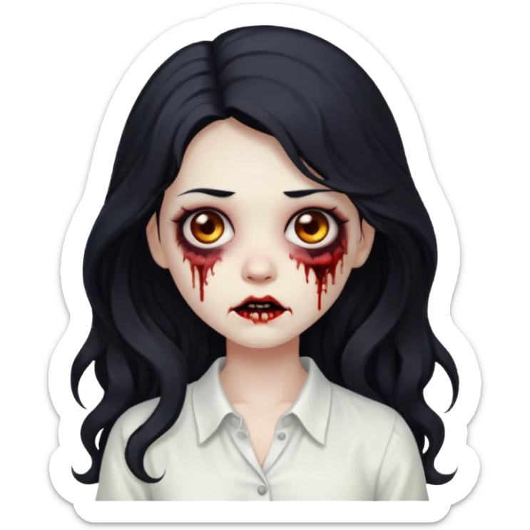 garota zumbi com cabelo preto ondulado longo blusa BRANCA sticker