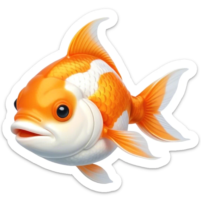 Meme-Worthy Cute Sleeping Orange and White Goldfish Portrait Emoji, Head resting peacefully with a contented smile, showcasing a streamlined, graceful body with a luxuriously soft blend of orange and white, eyes closed in a serene, floating nap, Simplified yet hilariously adorable features, highly detailed, glowing with a soft, drowsy light, high shine, relaxed and utterly lovable, stylized with an air of playful laziness, bright and heartwarming, soft glowing outline, capturing the essence of a comically sleepy goldfish, so meme-worthy it feels like it could instantly become the next viral sensation of adorable slumber! sticker