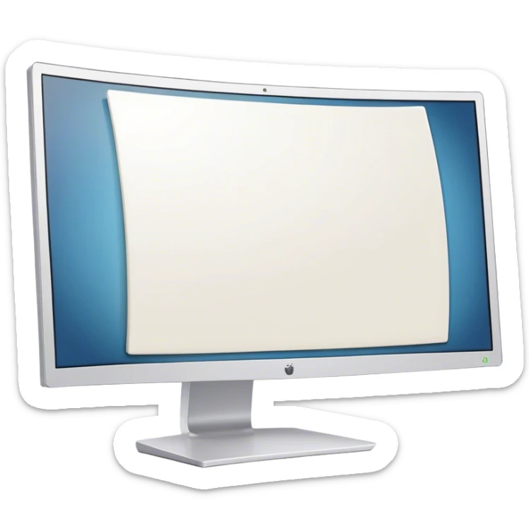 Create a professional emoji for UX/UI design. Show a curved monitor with 2 windows : one displaying white empty page, and the other showing the completed web interface. Use modern, professional colors. Do not include any emojis or smiley faces. Make the background transparent. sticker
