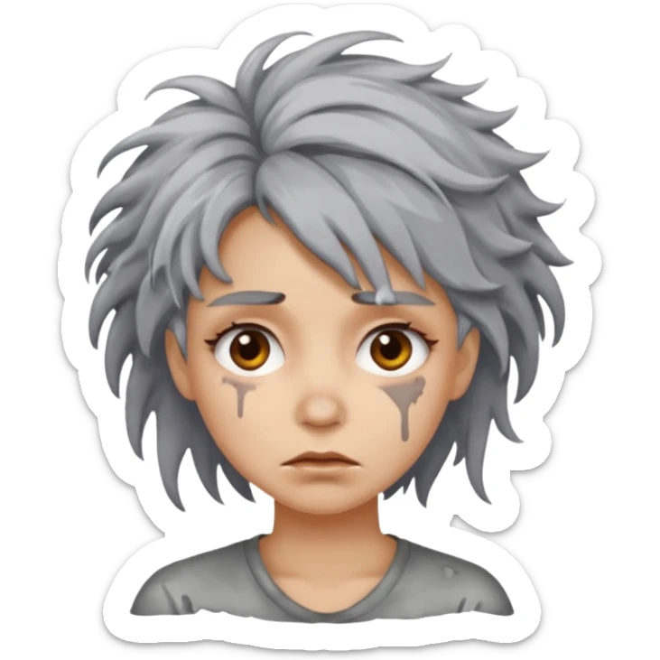 very dirty looking homeless woman very very dirty and smelly looking face only, not old with stains everywhere and messy hair and lots of stains on face ugly, stains grey  sticker