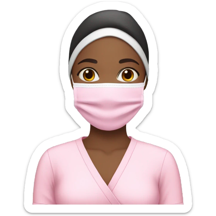 A girl wearing a spa band and with a pink facial mask  sticker