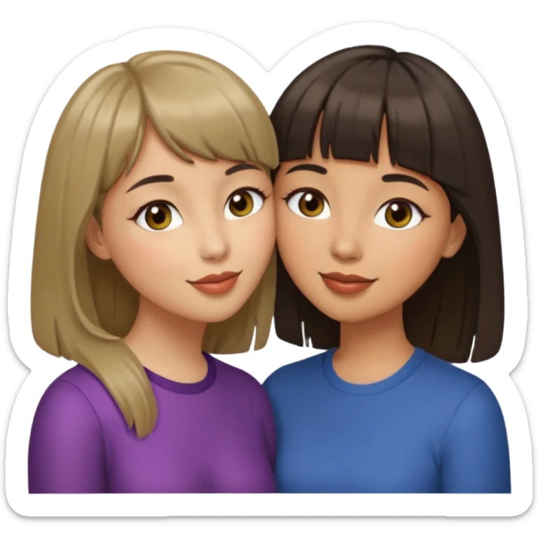 lesbians at their wedding day-one of them with olive skin dark hair with bangs and hazel eyes and the other with light skin light brown hair and grey eyes kissing sticker