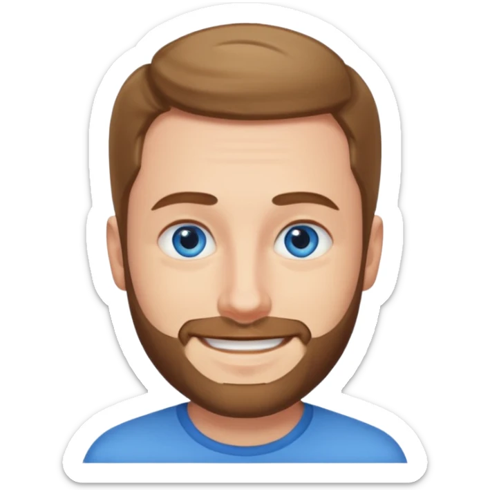 homme yeux bleus presque chauve et une barbe courte moins de chevaux et sourir sticker