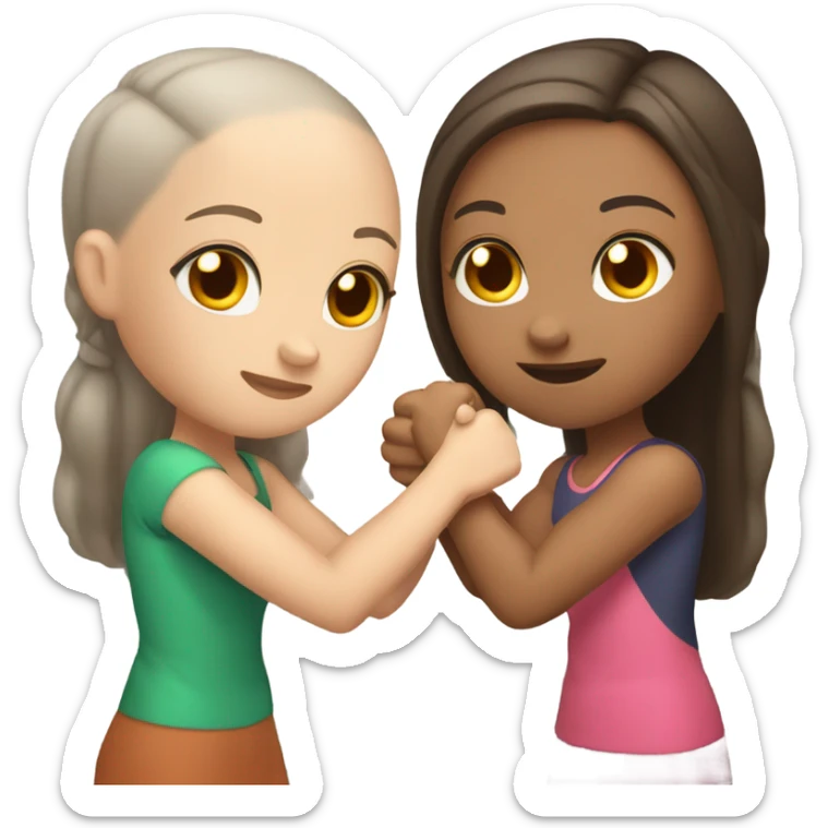 Girl with no hair and medium brown skin arm wrestling with a girl who brown hair and light skin  sticker