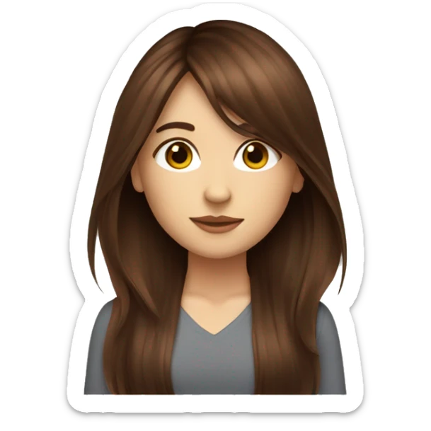 beautiful girl with long dark auburn hair and curtain bangs with brown eyes sticker