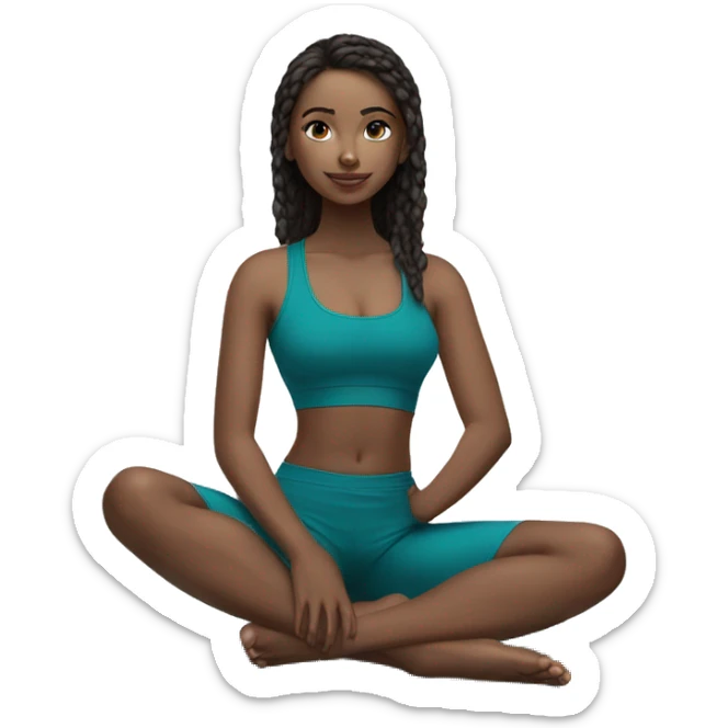 Yoga girl sitting legs crossed teal crop top blue eyes sticker
