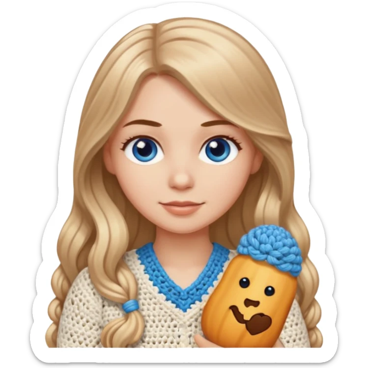 White Girl with long light brown slightly blonde ish hair and blue eyes who likes crocheting sticker