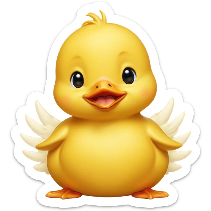 Cinematic Cute Yawning Yellow Baby Duck Portrait Emoji, Head tilted slightly with a dramatic, wide-open yawn, showcasing a soft, downy yellow coat with little drooping wings, round eyes barely open in drowsy contentment, Simplified yet irresistibly adorable features, highly detailed, glowing with a soft, cozy glow, high shine, relaxed yet expressive, stylized with a touch of whimsical charm, bright and endearing, soft glowing outline, capturing the essence of a sleepy yet affectionate duckling, so drowsy it feels like it could stretch out of the screen and curl up for a nap! sticker