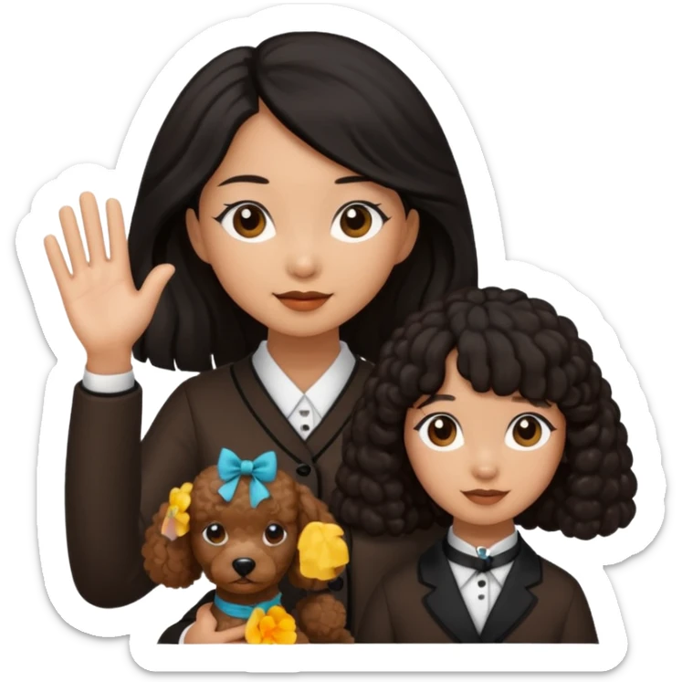 Asia tie up hair girl with brown poodle say good bye sticker