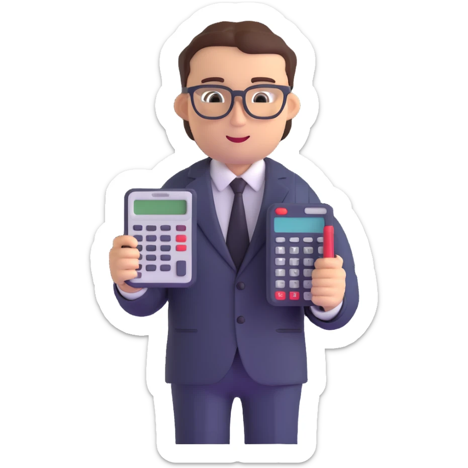 male accountant in business suit with glasses and calculator sticker