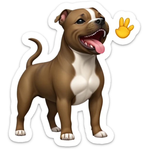 cinematic-[yawning Staffordshire bull terrier]-realistic-full-body-standing-emoji,-tail-resting-loosely-beside-its-paws,-head-tilted-dramatically, -sleek-[dark solid brindle]-fur,-simplified-yet-realistic-focused-features,-highly-detailed,-glowing-with-an-almost-sarcastic-glow sticker