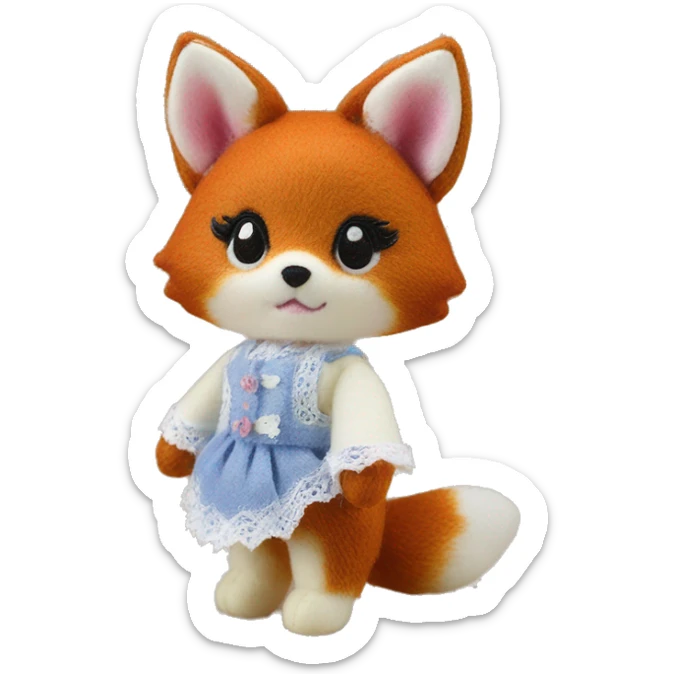 cute toy fox calico critter felt collectible toy not real animal lace trim outfit sticker