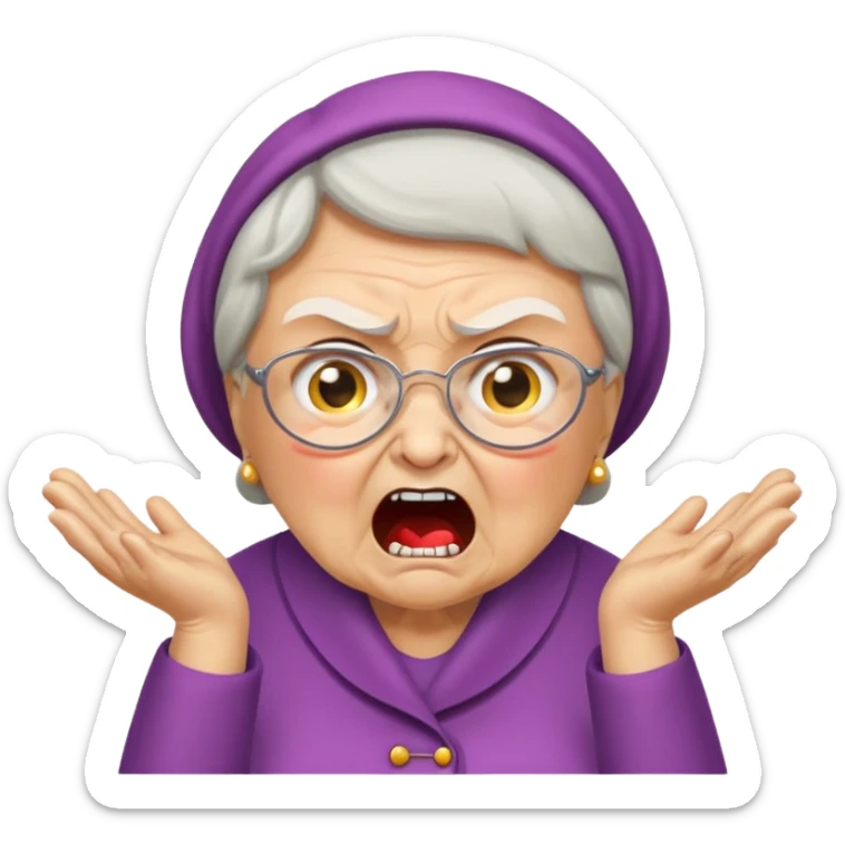 make me an emoji of an angry british granny yelling at a kid for pronouncing a word incorrectly sticker