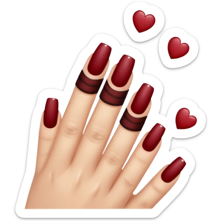 Emoji manucure main beige et nail art sur les ongles de couleur rouge foncé  sticker