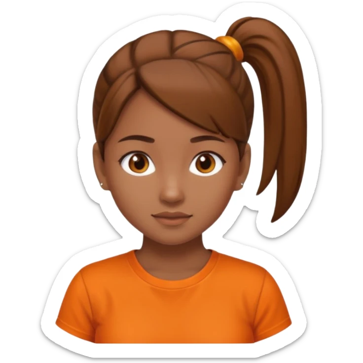 brown haird medium tone skin girl with ponytail and orange shirt sticker
