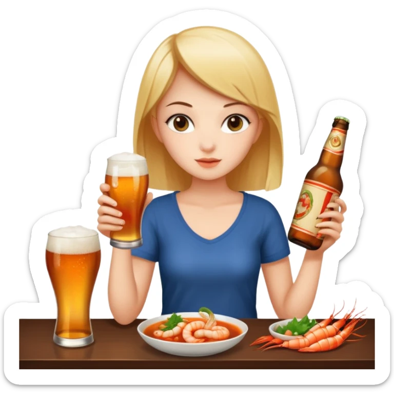 a young woman full length wathing series with a bottle of beer and tom yum  sticker