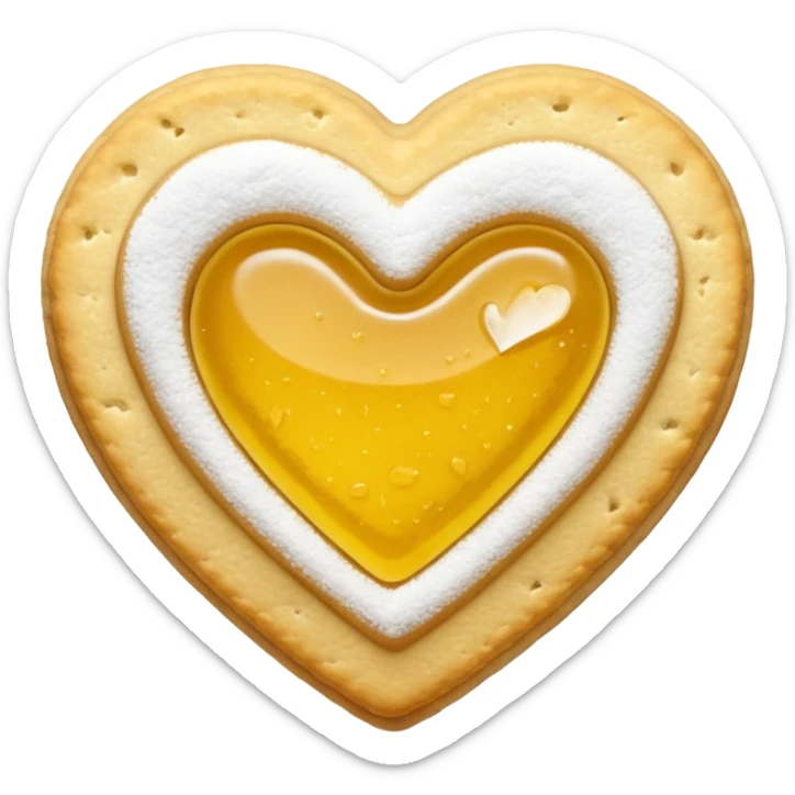 Realistic shortbread cookie in the shape of a heart with color of lemon jelly middle filling and sprinkled powder sugar on top. sticker