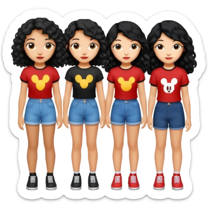 Haz algo relaciono con Disney donde haya quatre chicas con el tono de piel carne, una con el pelo rizado largo, una con el pelo muy corto negro, una con el cabello ondulado mediano y la otra con el pelo negro largo sticker