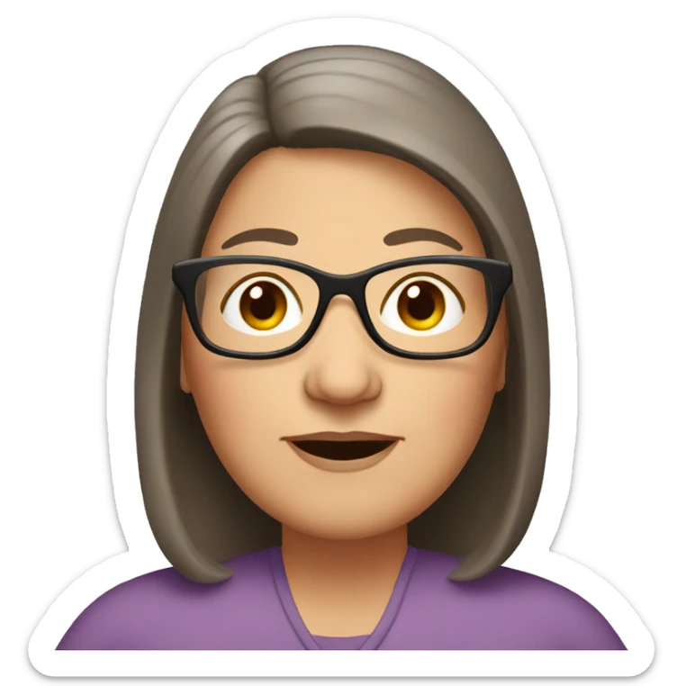 older fat woman long straight brown hair with glasses sticker