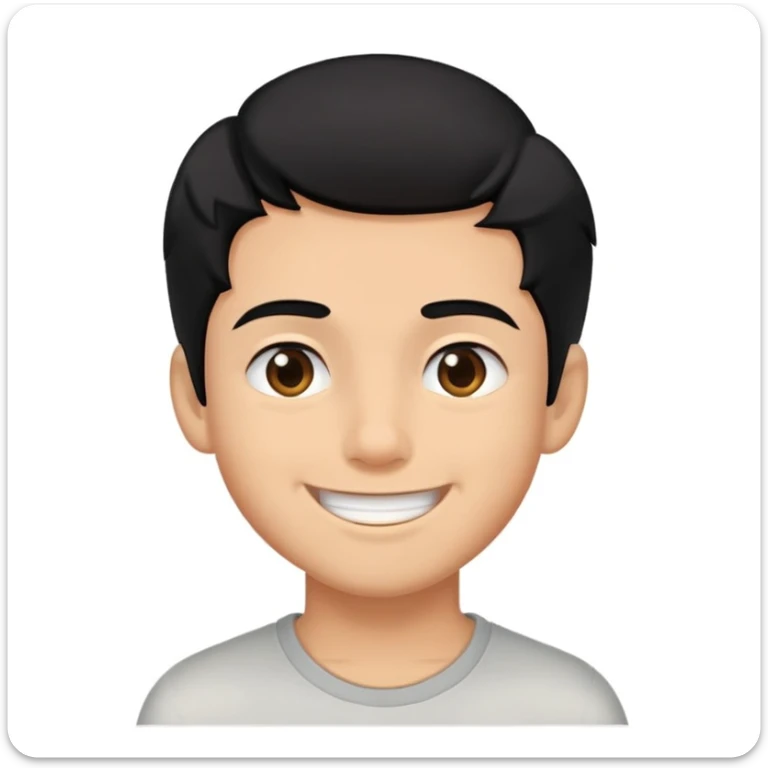 a boy who smiles who smiles with black hair and there for a little tan with a big smile or with teeth and who squints his eyes in a way that this evening. sticker