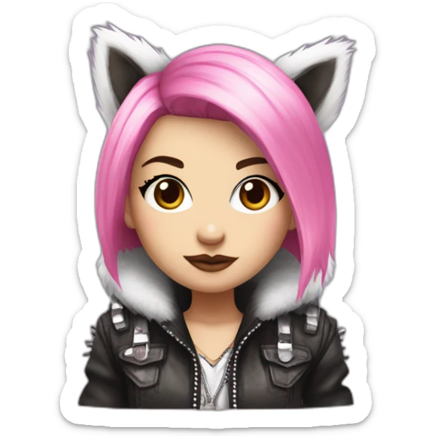 Punk Style White Girl with pink hair in funky raccoon costume sticker