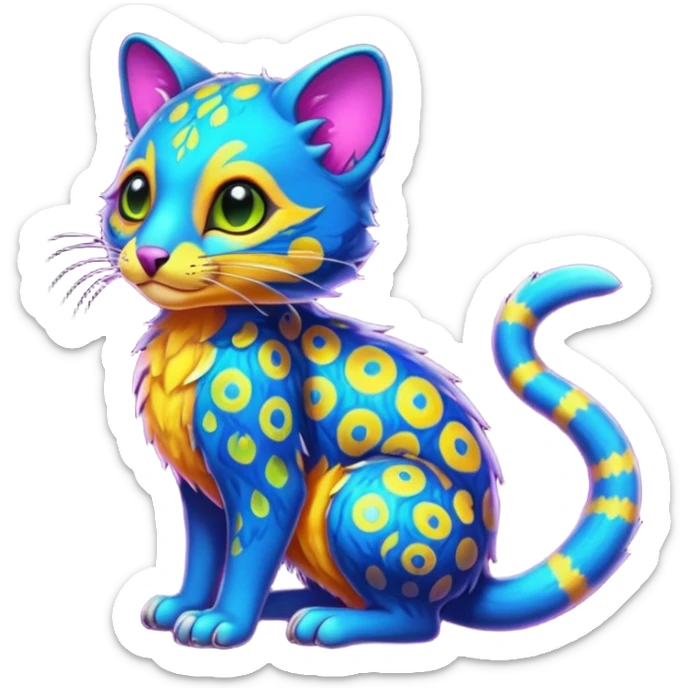 Colorful neon-colored tropical exotic shiny beautiful fantasy-marsupial-feline-Cacomistle-oncilla-animal-hybrid (full body) sticker