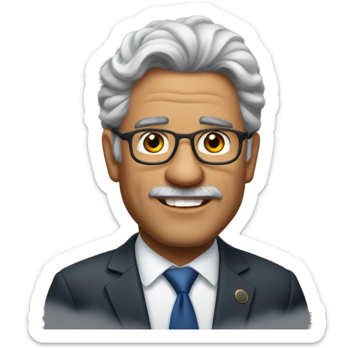 Homem de 54 anos 
Político e vereador 
Moreno, cabelos grisalhos 
Alto e grande  sticker