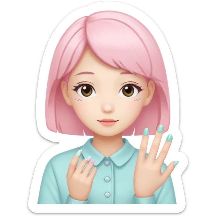 Minimalist kawaii female nail artist, standing alone, simple and clean design, pastel colors, delicate and charming, high-resolution, single subject only sticker